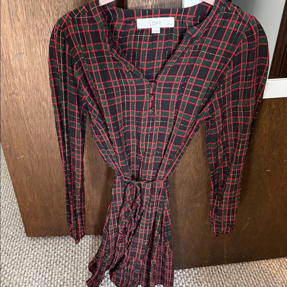 LOFT Red and Black Checkered Dress